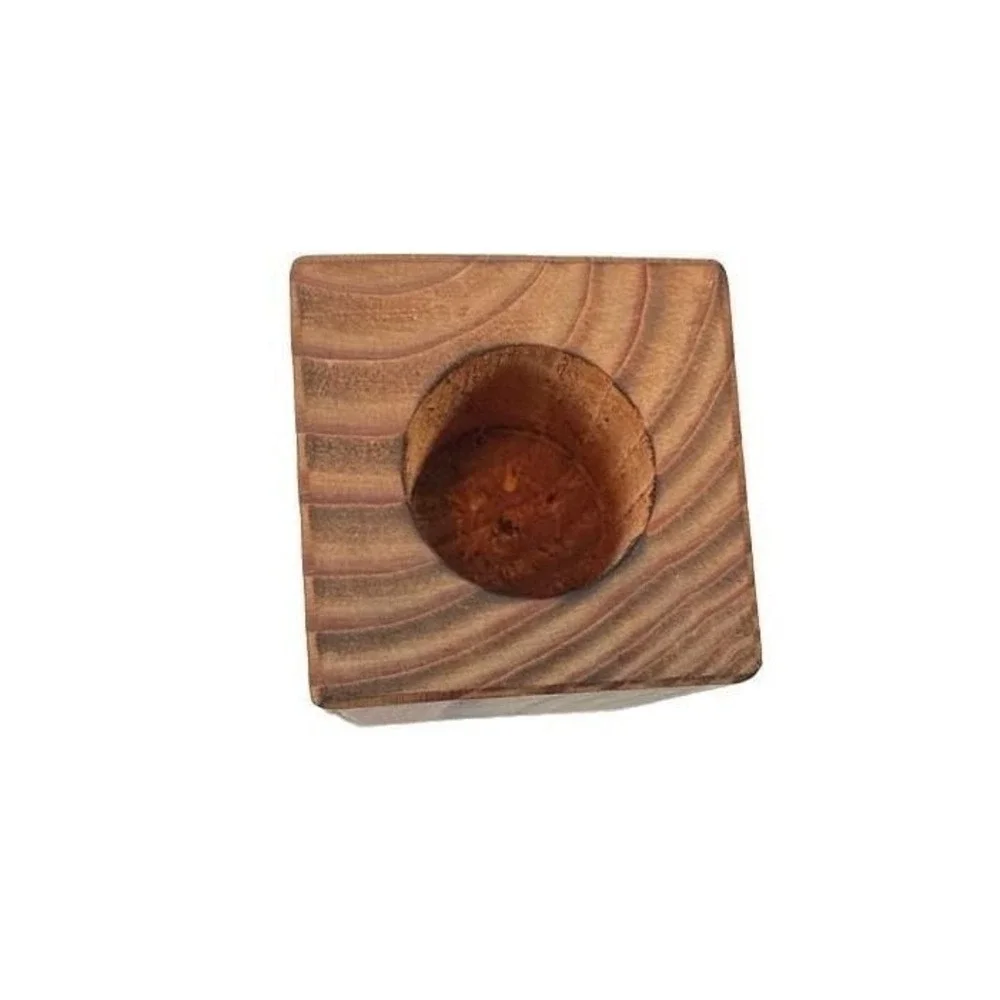 Rustic Block Wood Candle Holder Medium - 3.5